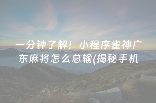 一分钟了解！小程序雀神广东麻将怎么总输(揭秘手机上赢的诀窍)