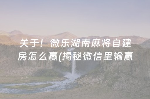 关于！微乐湖南麻将自建房怎么赢(揭秘微信里输赢规律)