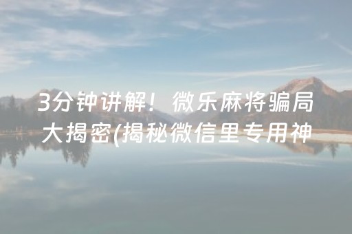 3分钟讲解！微乐麻将骗局大揭密(揭秘微信里专用神器)