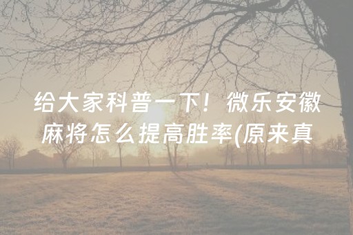 给大家科普一下！微乐安徽麻将怎么提高胜率(原来真的有挂呢)