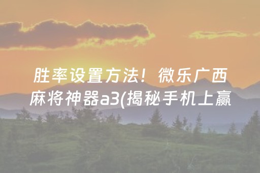 胜率设置方法！微乐广西麻将神器a3(揭秘手机上赢的秘诀)