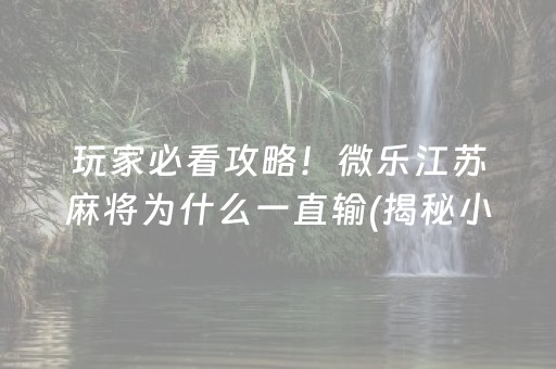 玩家必看攻略！微乐江苏麻将为什么一直输(揭秘小程序如何让牌变好)