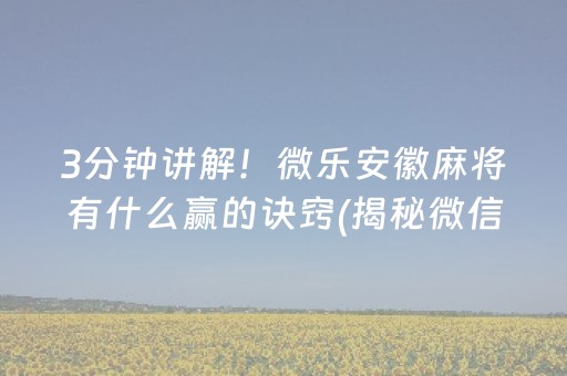 3分钟讲解！微乐安徽麻将有什么赢的诀窍(揭秘微信里输赢规律)
