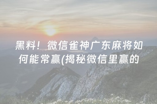 黑料！微信雀神广东麻将如何能常赢(揭秘微信里赢的秘诀)