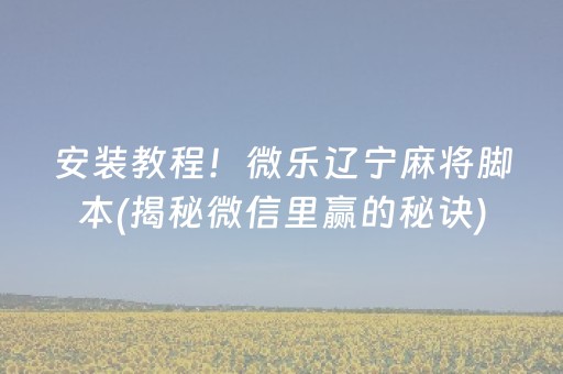 安装教程！微乐辽宁麻将脚本(揭秘微信里赢的秘诀)