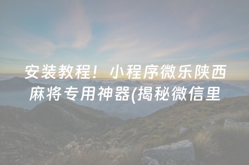 安装教程！小程序微乐陕西麻将专用神器(揭秘微信里确实有猫腻)