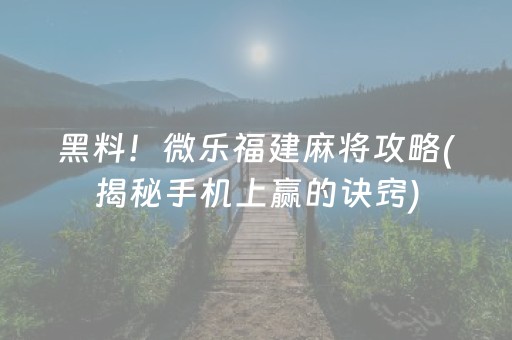 黑料！微乐福建麻将攻略(揭秘手机上赢的诀窍)