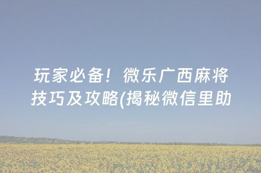 玩家必备！微乐广西麻将技巧及攻略(揭秘微信里助赢神器)