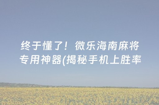 终于懂了！微乐海南麻将专用神器(揭秘手机上胜率到哪调)