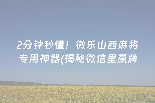 2分钟秒懂！微乐山西麻将专用神器(揭秘微信里赢牌技巧)