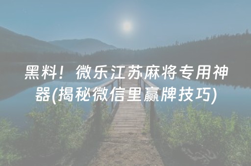 黑料！微乐江苏麻将专用神器(揭秘微信里赢牌技巧)