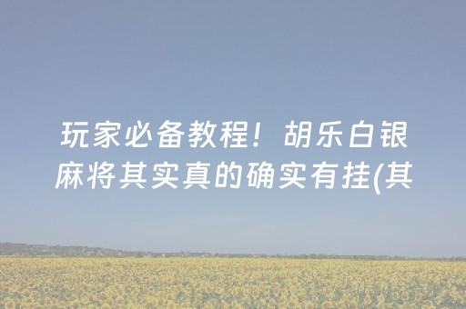玩家必备教程！胡乐白银麻将其实真的确实有挂(其实真的确实有挂)
