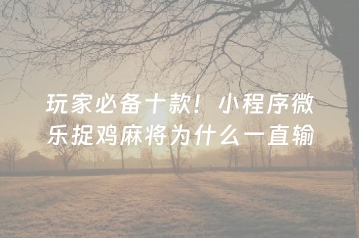 玩家必备十款！小程序微乐捉鸡麻将为什么一直输(揭秘手机上必备神器)