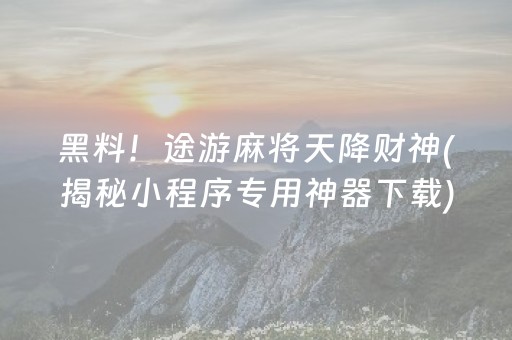 黑料！途游麻将天降财神(揭秘小程序专用神器下载)