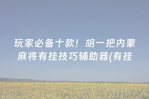 玩家必备十款！胡一把内蒙麻将有挂技巧辅助器(有挂技巧辅助器)