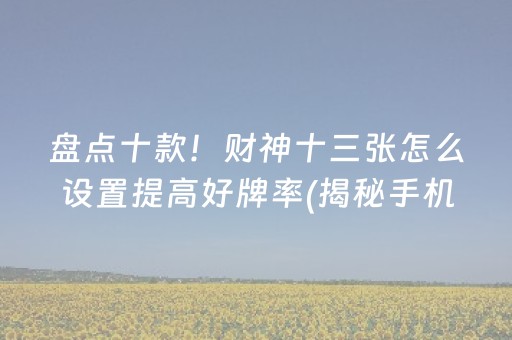 盘点十款！财神十三张怎么设置提高好牌率(揭秘手机上攻略插件)