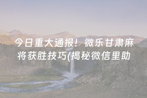 今日重大通报！微乐甘肃麻将获胜技巧(揭秘微信里助赢神器)
