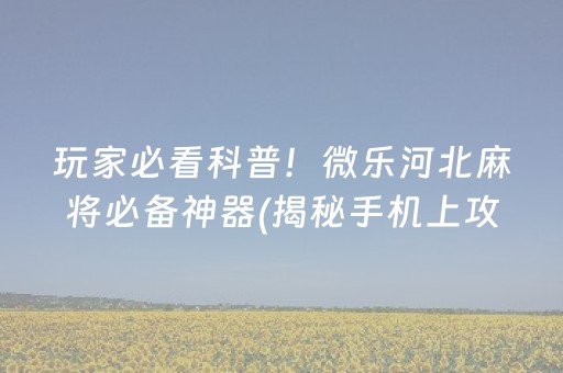 玩家必看科普！微乐河北麻将必备神器(揭秘手机上攻略插件)