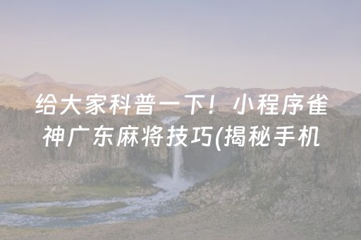 给大家科普一下！小程序雀神广东麻将技巧(揭秘手机上胡牌技巧)