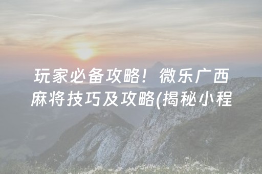 玩家必备攻略！微乐广西麻将技巧及攻略(揭秘小程序提高胜率)