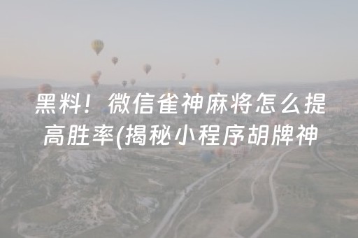 黑料！微信雀神麻将怎么提高胜率(揭秘小程序胡牌神器)
