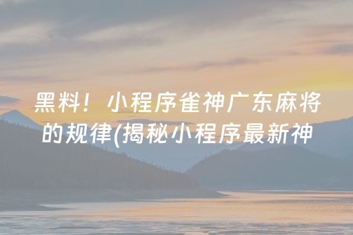 黑料！小程序雀神广东麻将的规律(揭秘小程序最新神器下载)