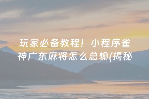 玩家必备教程！小程序雀神广东麻将怎么总输(揭秘微信里助赢软件)