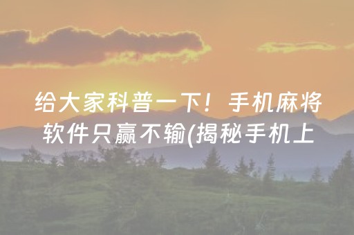 给大家科普一下！手机麻将软件只赢不输(揭秘手机上胜率到哪调)