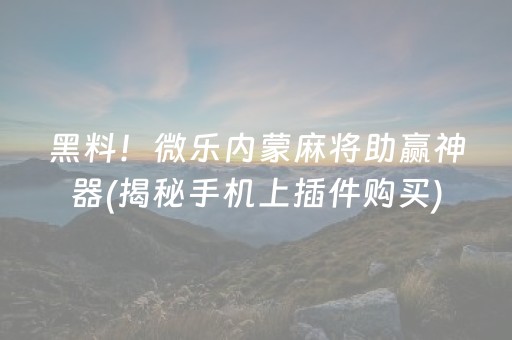 黑料！微乐内蒙麻将助赢神器(揭秘手机上插件购买)