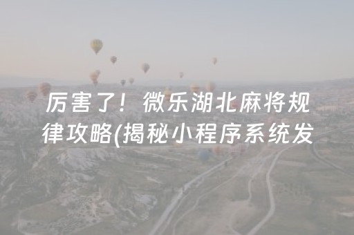 厉害了！微乐湖北麻将规律攻略(揭秘小程序系统发好牌)