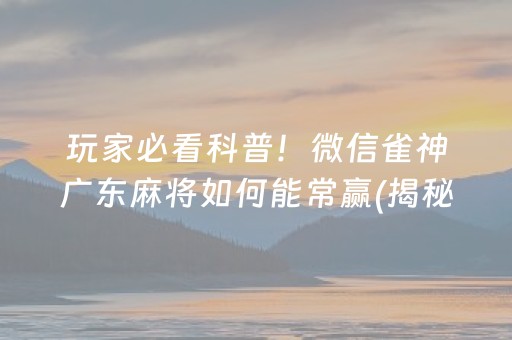 玩家必看科普！微信雀神广东麻将如何能常赢(揭秘微信里提高赢的概率)
