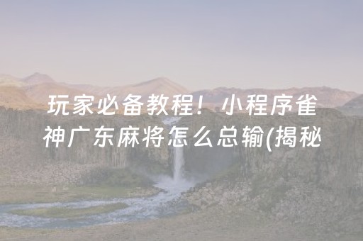玩家必备教程！小程序雀神广东麻将怎么总输(揭秘微信里输赢规律)
