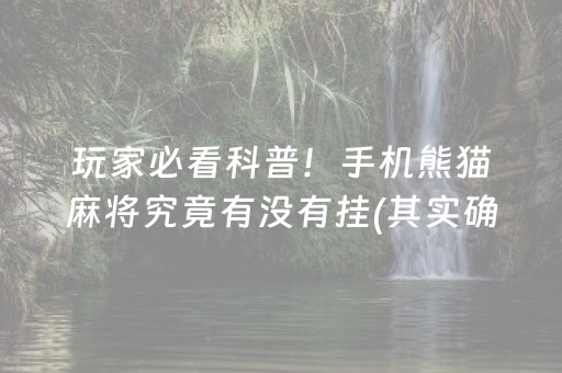 玩家必看科普！手机熊猫麻将究竟有没有挂(其实确实有挂)