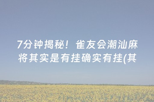 7分钟揭秘！雀友会潮汕麻将其实是有挂确实有挂(其实真的确实有挂)