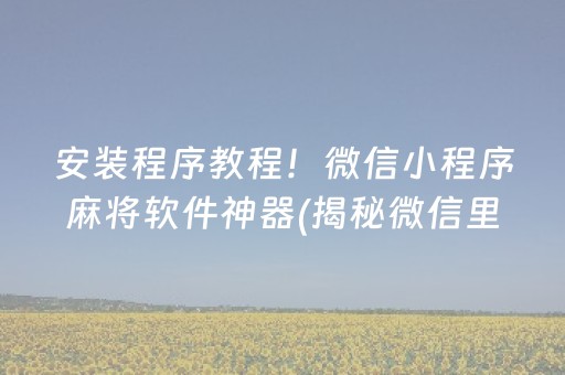 安装程序教程！微信小程序麻将软件神器(揭秘微信里系统发好牌)