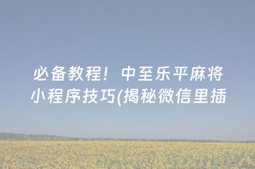 必备教程！中至乐平麻将小程序技巧(揭秘微信里插件免费)