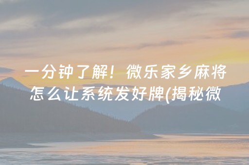 一分钟了解！微乐家乡麻将怎么让系统发好牌(揭秘微信里输赢技巧)