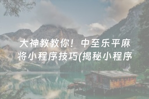 大神教教你！中至乐平麻将小程序技巧(揭秘小程序专用神器)
