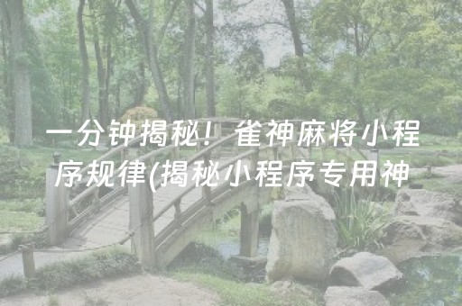 一分钟揭秘！雀神麻将小程序规律(揭秘小程序专用神器下载)