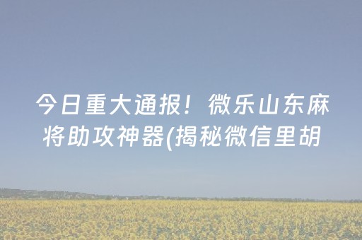 今日重大通报！微乐山东麻将助攻神器(揭秘微信里胡牌技巧)