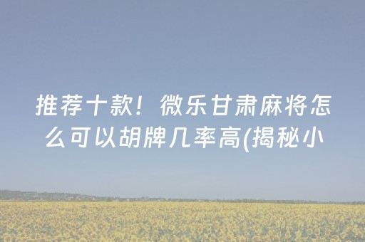 推荐十款！微乐甘肃麻将怎么可以胡牌几率高(揭秘小程序助赢神器)