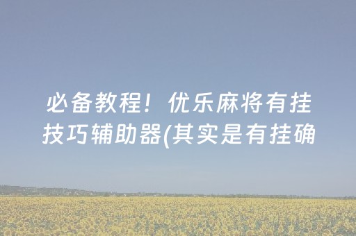 必备教程！优乐麻将有挂技巧辅助器(其实是有挂确实有挂)