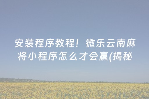 安装程序教程！微乐云南麻将小程序怎么才会赢(揭秘手机上必备神器)