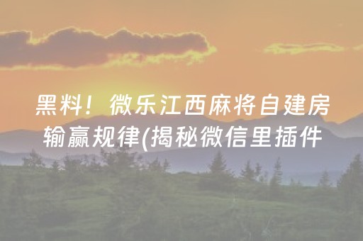 黑料！微乐江西麻将自建房输赢规律(揭秘微信里插件购买)