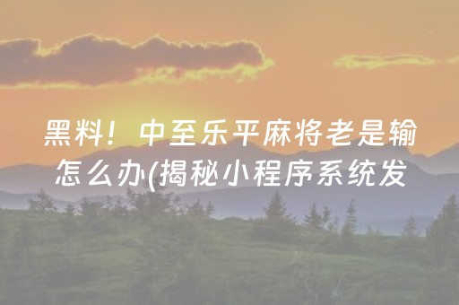 黑料！中至乐平麻将老是输怎么办(揭秘小程序系统发好牌)