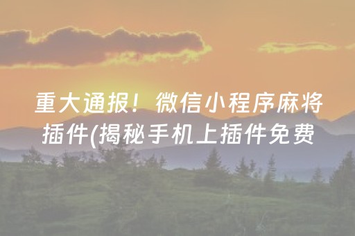 重大通报！微信小程序麻将插件(揭秘手机上插件免费)