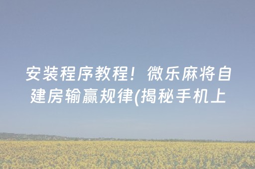安装程序教程！微乐麻将自建房输赢规律(揭秘手机上赢牌的技巧)