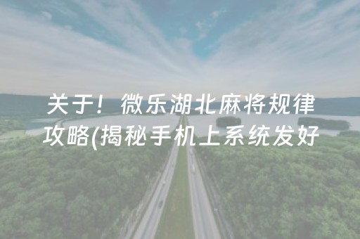 关于！微乐湖北麻将规律攻略(揭秘手机上系统发好牌)
