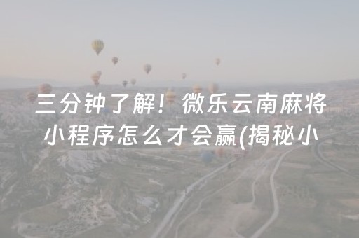 三分钟了解！微乐云南麻将小程序怎么才会赢(揭秘小程序助赢神器购买)