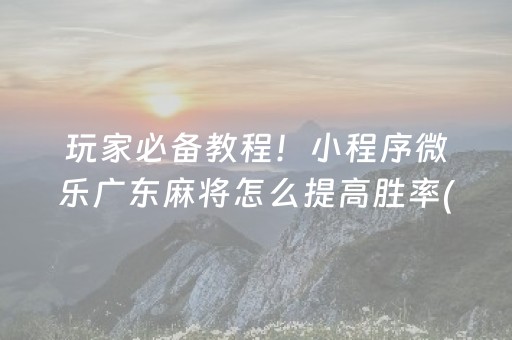 玩家必备教程！小程序微乐广东麻将怎么提高胜率(原来真的有挂)